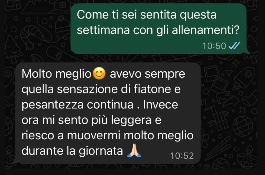 Messaggio WhatsApp di una cliente ActiveMama