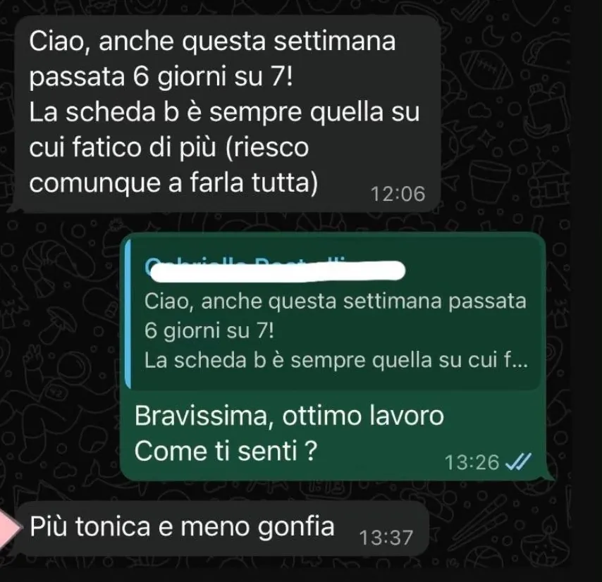 Messaggio WhatsApp di una cliente ActiveMama